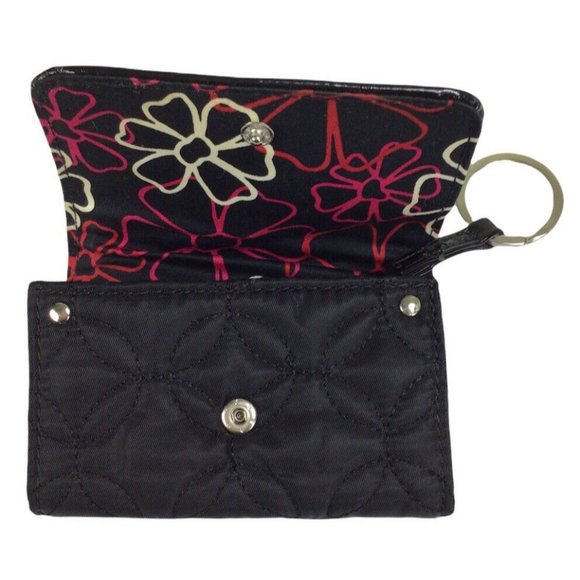Vera Bradley Black Quilted Keychain Coin Purse Zippered Pocket 4 Compartments - Picture 5 of 7